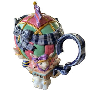 Fitz & Floyd Ballooning Bunnies Hot Air Balloon Sailboat Teapot 1995 Rare
